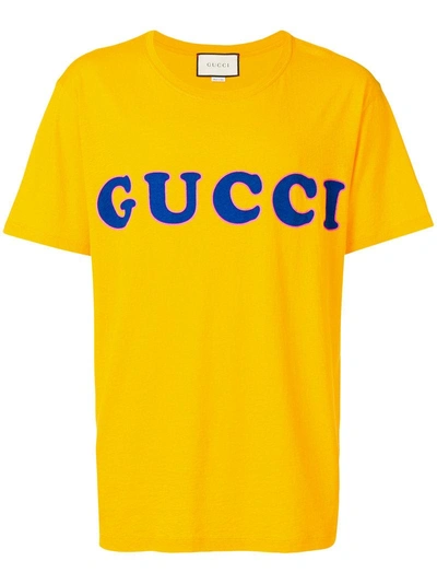 Shop Gucci Front Logo T-shirt - Yellow