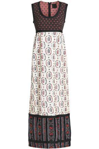 Shop Anna Sui Woman Velvet-trimmed Cotton-blend Jacquard Maxi Dress Ivory
