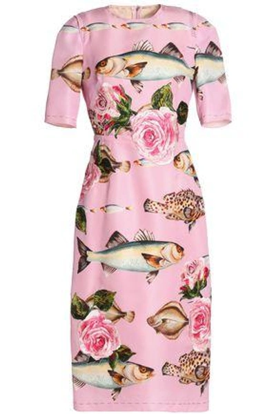 Shop Dolce & Gabbana Woman Printed Silk-organza Midi Dress Pink