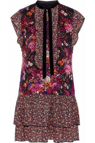Shop Anna Sui Woman Ruffled Floral-print Jacquard And Chiffon Mini Dress Multicolor