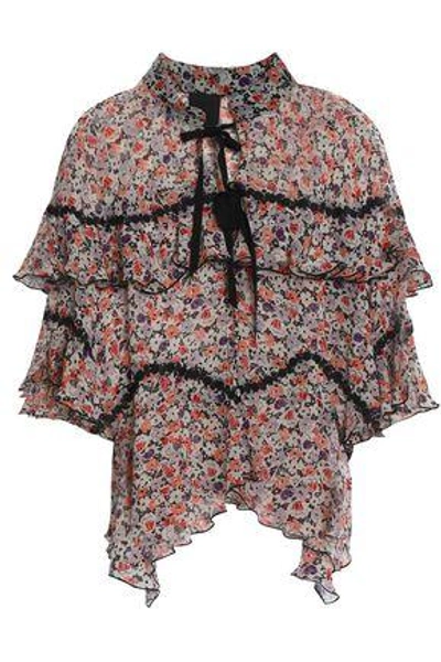 Shop Anna Sui Woman Ruffled Floral-print Silk-georgette Blouse Multicolor