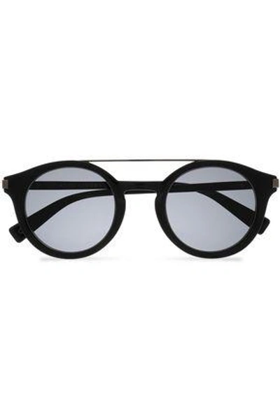 Shop Marc Jacobs Woman Round-frame Acetate And Silver-tone Sunglasses Black