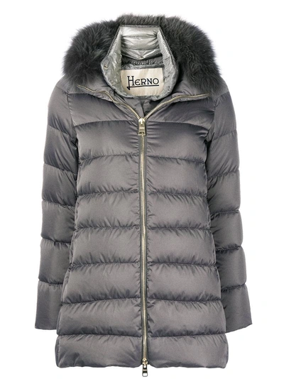 Shop Herno Fox Fur-trimmed Padded Coat - Grey