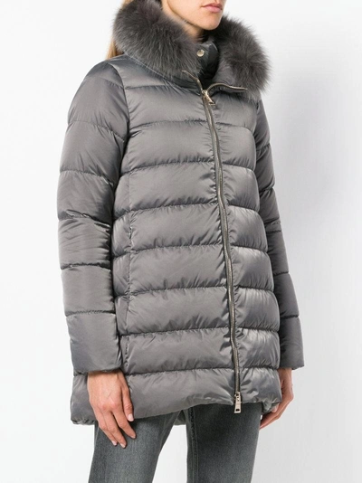 Shop Herno Fox Fur-trimmed Padded Coat - Grey
