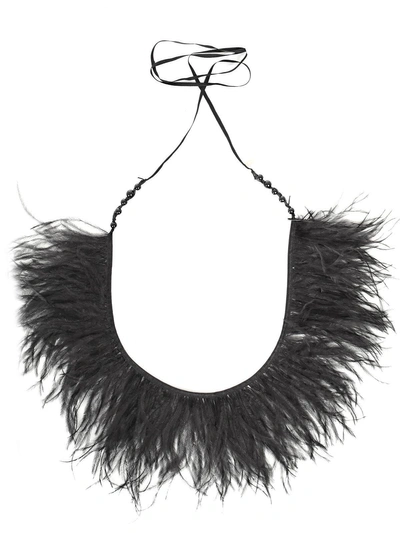 Shop Ann Demeulemeester Ann Demeulemester Ostrich Feather Necklace In Black