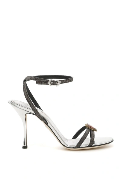 Shop Dolce & Gabbana Embellished Strappy Sandals In Grey