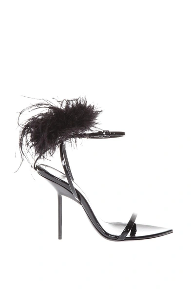 Shop Saint Laurent Iris Ostrich Sandals In Black