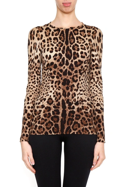 Shop Dolce & Gabbana Flared Leopard Stretch Top In Multi