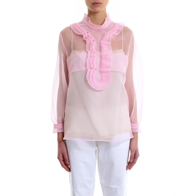 Shop Prada Sheer Ruffled Blouse In Pink