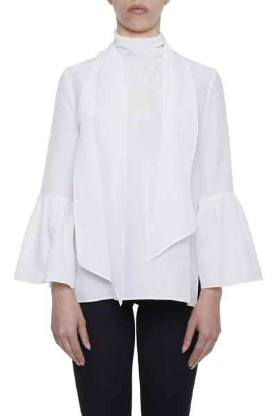 Shop Fendi Bell Sleeve Silk Blouse In White