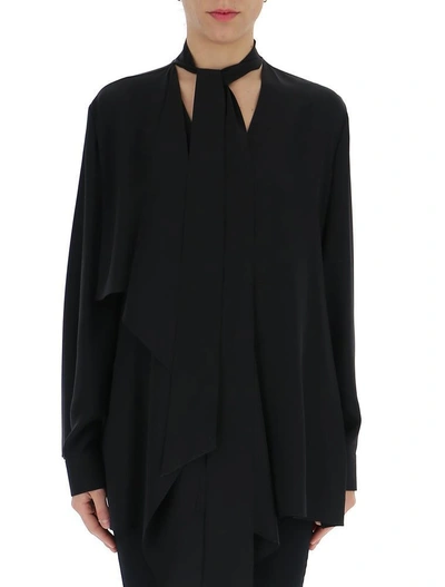 Shop Fendi Tie Neck Silk Blouse In Black
