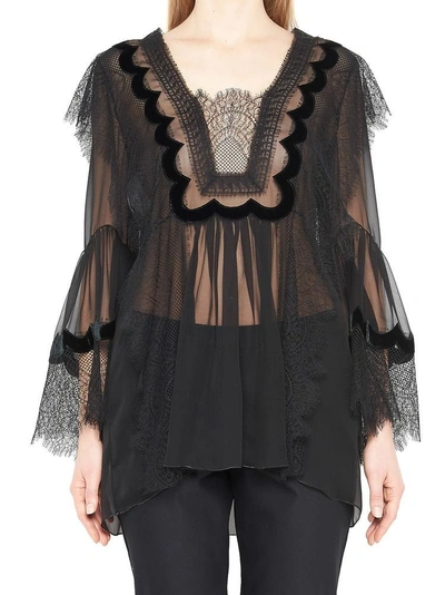 Shop Alberta Ferretti Sheer Lace Blouse In Black