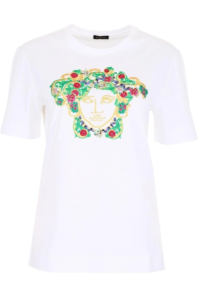 Shop Versace Embroidered Floral Medusa T In White