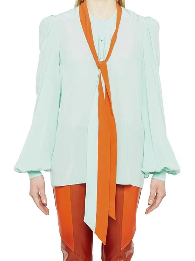 Shop Givenchy Contrast Neck Tie Silk Blouse In Green