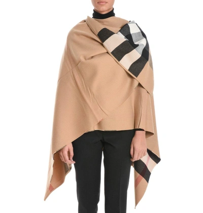 Shop Burberry Reversible Check Cape In Beige