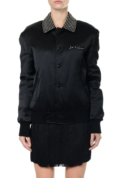 Shop Saint Laurent Je T'aime Embellished Collar Bomber Jacket In Black