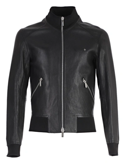 Shop Dior Homme Zipped Leather Jacket In Black