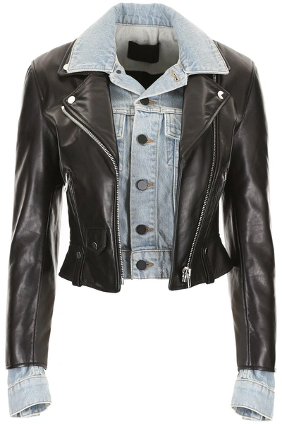Shop Alexander Wang Leather Denim Jacket In Black