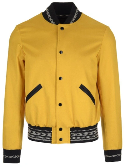 Shop Saint Laurent Varsity Jacket In Yellow