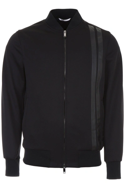 Shop Valentino Stripe Detail Bomber Jacket In Black