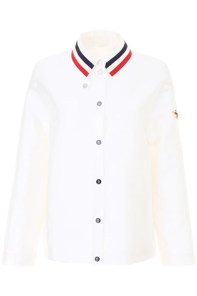 Shop Moncler Gamme Rouge Striped Collar Jacket In White