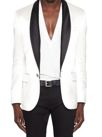 Shop Balmain Contrasting Tuxedo Blazer In White