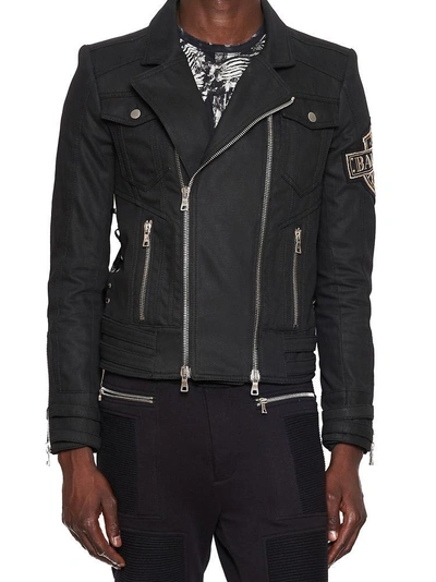 Shop Balmain Denim Biker Jacket In Black