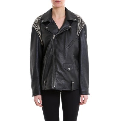 Shop Saint Laurent Studded Oversized Leather Jacket In Black