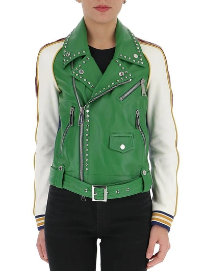 Shop Dsquared2 Varsity Leather Jacket In Multi