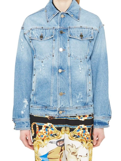 Shop Versace Embellished Denim Jacket In Multi