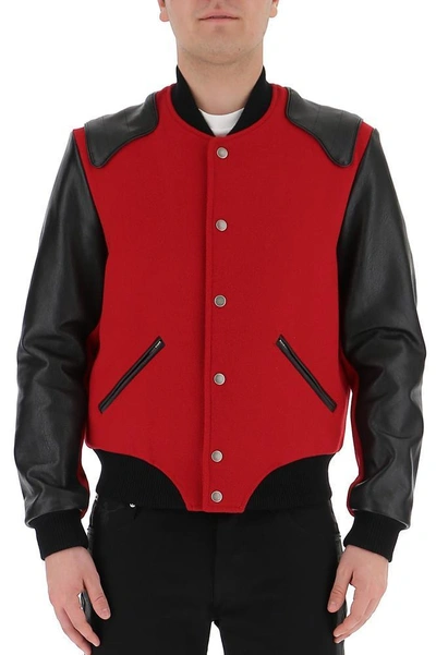 Shop Saint Laurent Heaven Varsity Jacket In Red