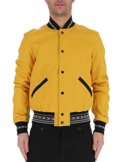 Shop Saint Laurent Varsity Jacket In Yellow