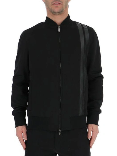 Shop Valentino Stripe Detail Bomber Jacket In Black
