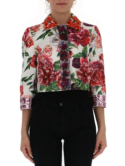 Shop Dolce & Gabbana Floral Cropped Jacket In Peonie Fdo Panna