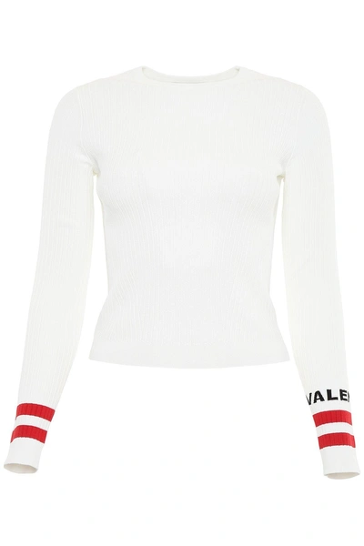 Shop Valentino Ribbed Logo Cuff Top In White