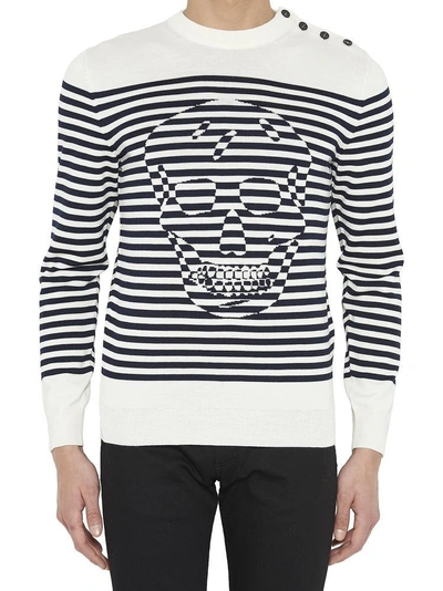 Shop Alexander Mcqueen Skull Striped Knit Sweater In Multi