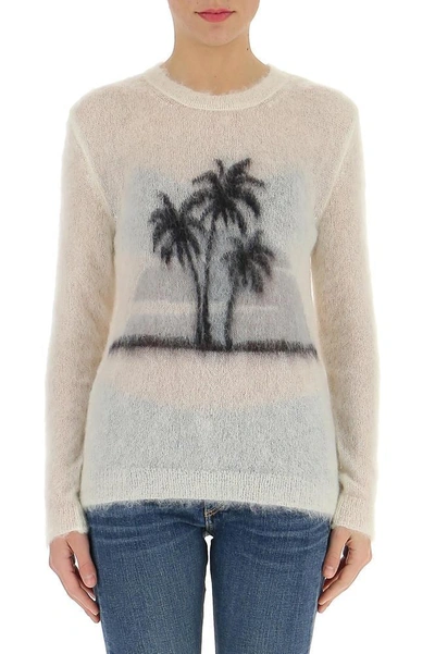 Shop Saint Laurent Palm Tree Jumper In White