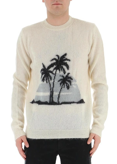 Shop Saint Laurent Beach Print Knitted Jumper In Cream