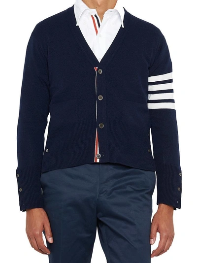 Shop Thom Browne Four Bar Cashmere Cardigan In Navy