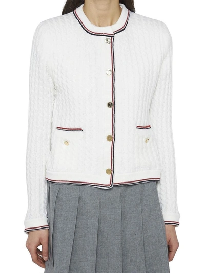 Shop Thom Browne Cable Knit Cardigan In White