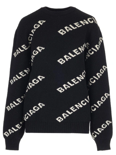 Shop Balenciaga Logo Print Crewneck Jumper In Black
