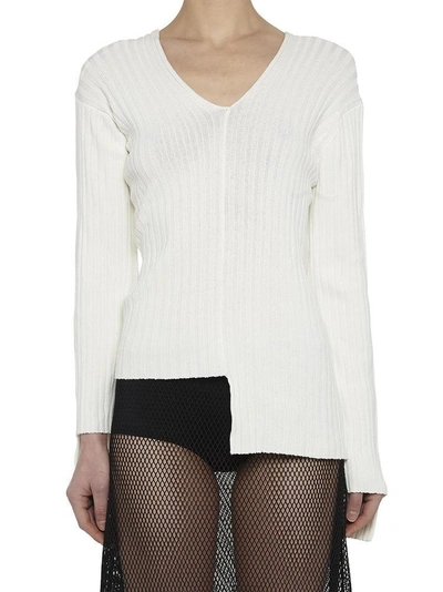 Shop Helmut Lang Asymmetric Ribbed Sweater In White