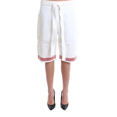 Shop Jw Anderson Embroidered Logo Border Shorts In White