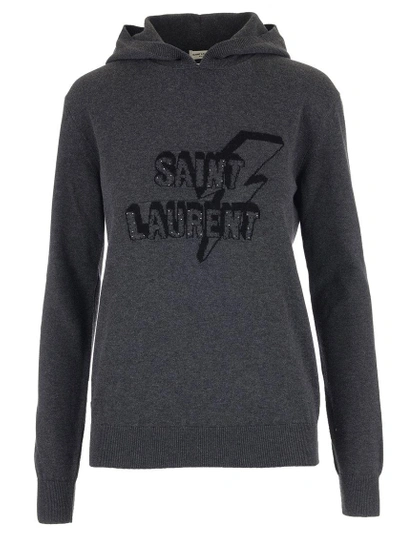 Shop Saint Laurent Lightning Bold Hoodie In Grey