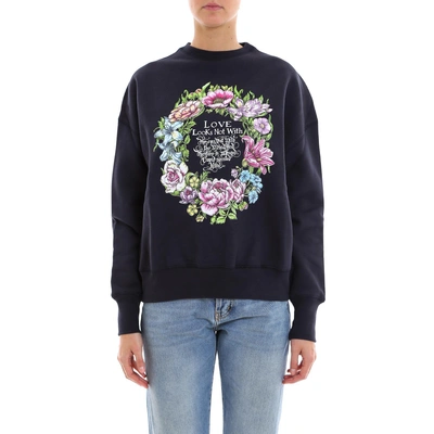 Shop Alexander Mcqueen Love Floral Print Sweater In Blue