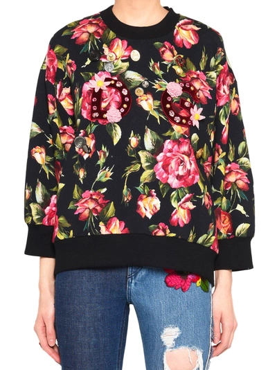 Shop Dolce & Gabbana Appliqué Floral Print Sweatshirt In Multi