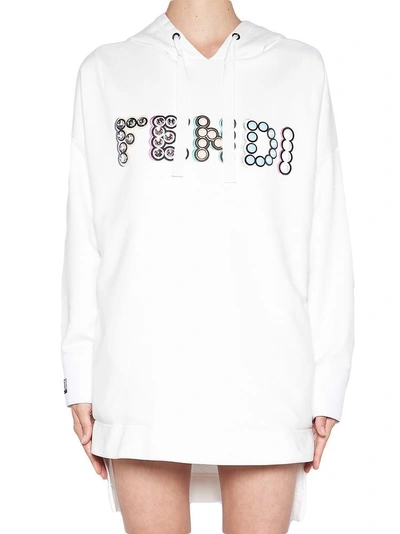 Shop Fendi Studded Logo Hoodie In White