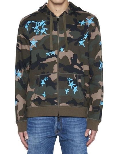 Shop Valentino Camouflage Zip Hoodie In Multi