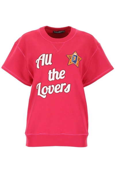Shop Dolce & Gabbana All The Lovers Short Sleeve Sweater In Pink