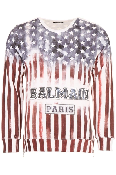 Shop Balmain Usa Flag Logo Print Sweater In Multi